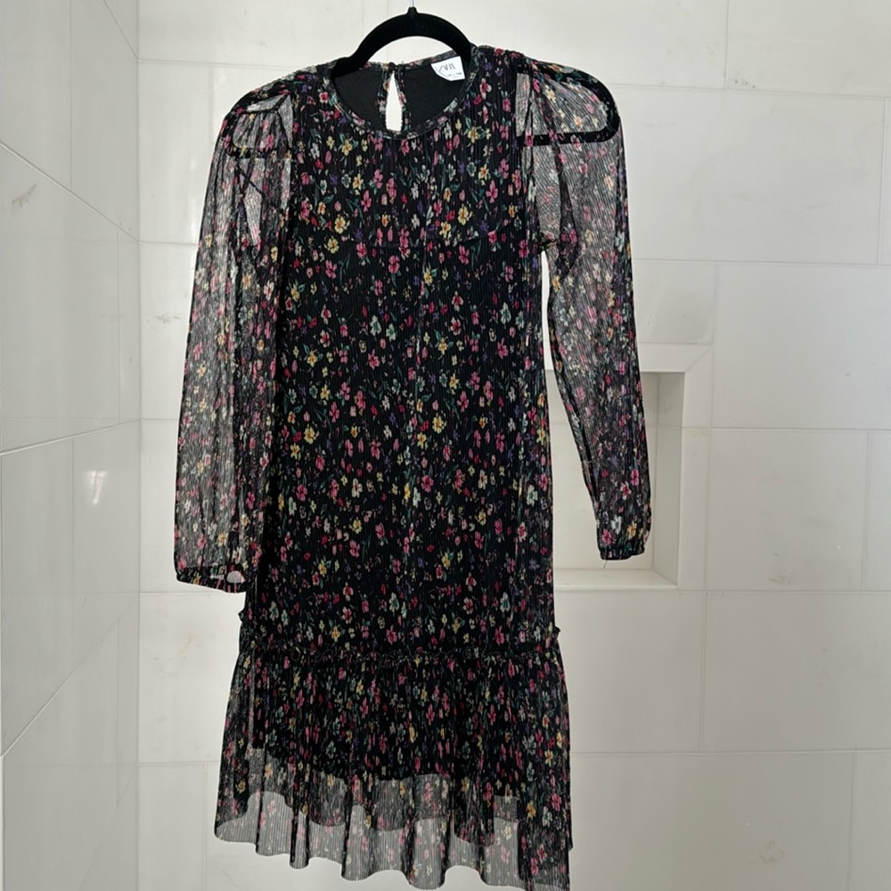 Zara Pleated Floral Tulle Dress